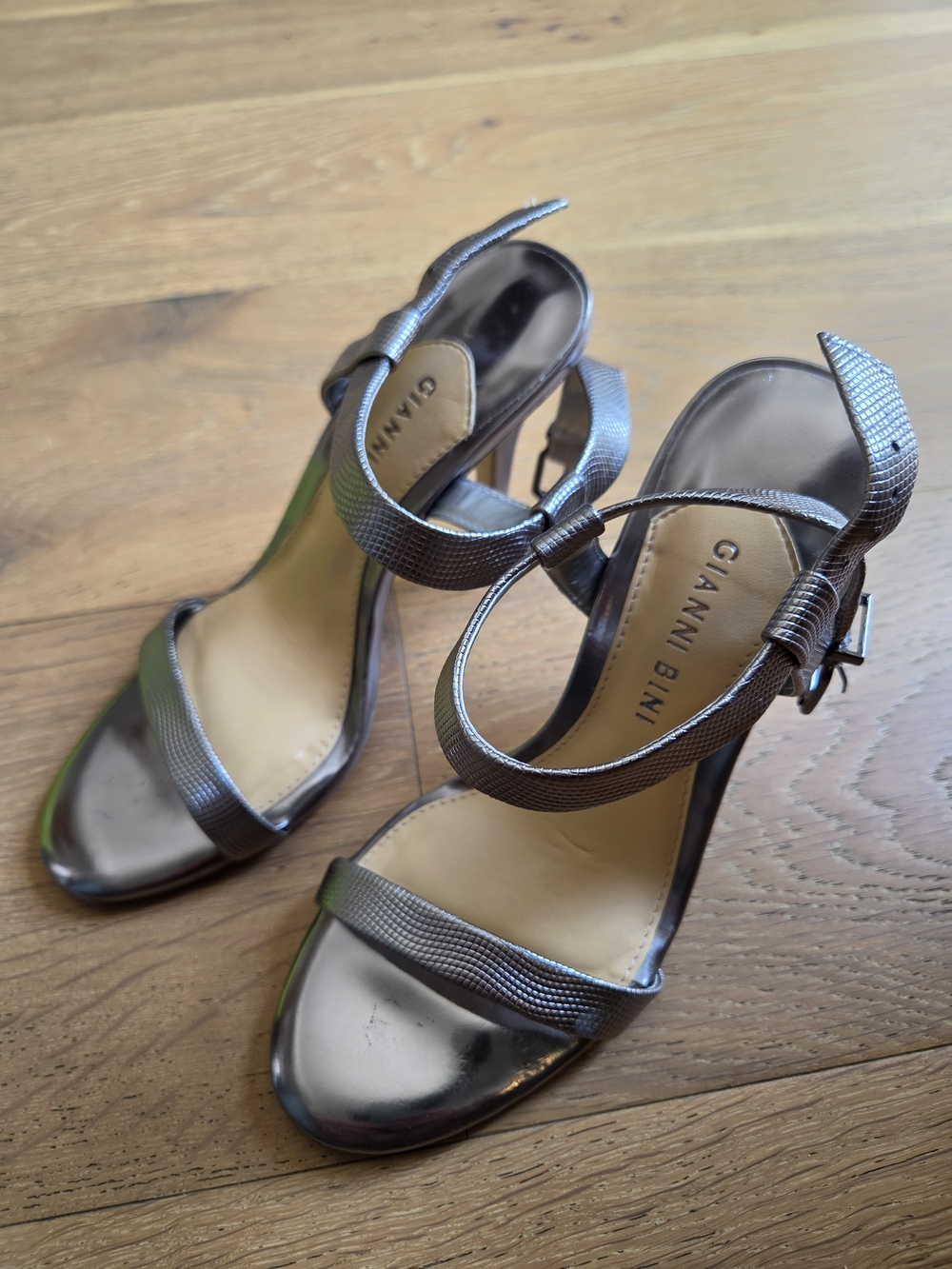 Gianni Bini Metallic Silver Ankle-Strap Heel, Size 7
